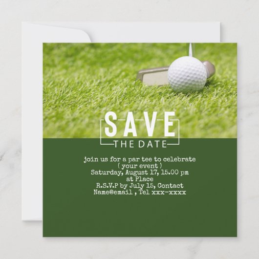 Golf-Save the Date-Golf-Putting-Loch in einem Einladung (Vorderseite)