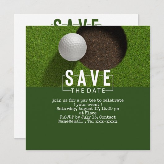 Golf-Save the Date-Golf-Putting-Loch in einem Einladung (Vorne/Hinten)