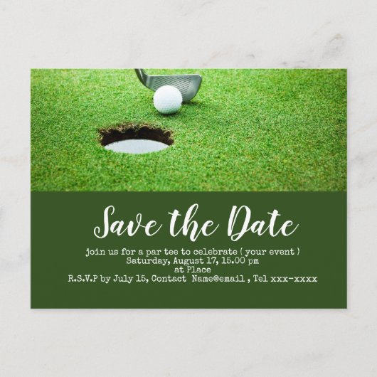Golf-Save the Date-Golf-Putting-Loch in einem Postkarte (Vorderseite)