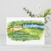 Golf Save the Date Golf-Ruhestand Party auf grün (Stehend Vorderseite)