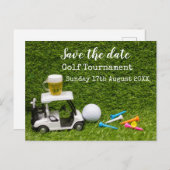 Golf Save the Date Golf Turnier auf grünem Announ Ankündigungspostkarte (Vorne/Hinten)