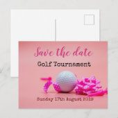 Golf Save the Date Golf Turnier auf rosa Ankündigungspostkarte (Vorne/Hinten)