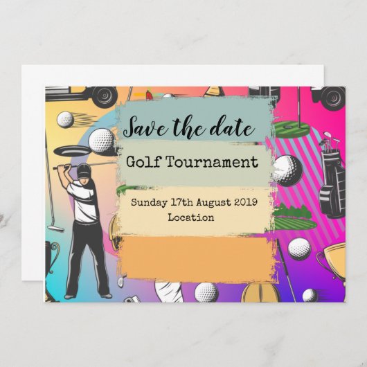 Golf Save the Date Golf Turnier farbenfroh (Vorne/Hinten)