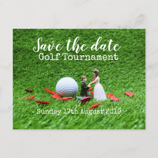 Golf Save the Date Golf Turnier Hochzeit Ankündigungspostkarte (Vorderseite)