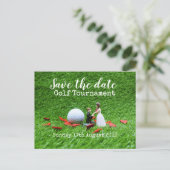 Golf Save the Date Golf Turnier Hochzeit Ankündigungspostkarte (Stehend Vorderseite)