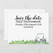 Golf Save the Date Golf Turnier mit Golfwagen Ankündigungspostkarte (Vorne/Hinten)