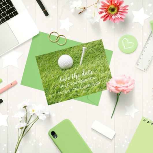 Golf Save the Date Golf Turnier mit Tee Ankündigungspostkarte