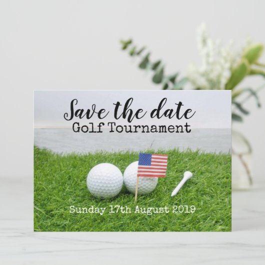 Golf Save the Date Golf Turnier mit U.S.A.Flag (Stehend Vorderseite)