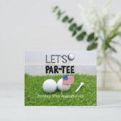 Golf Save the Date Golf Turnier mit U.S.A.Flag Ankündigungspostkarte (Stehend Vorderseite)