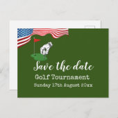 Golf Save the Date Golf Turnier mit U.S.A.Flag Ankündigungspostkarte (Vorne/Hinten)