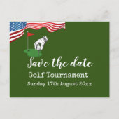 Golf Save the Date Golf Turnier mit U.S.A.Flag Ankündigungspostkarte (Vorderseite)