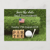 Golf Save the Date Golf Turnier mit U.S.A.Flag Ankündigungspostkarte (Vorderseite)