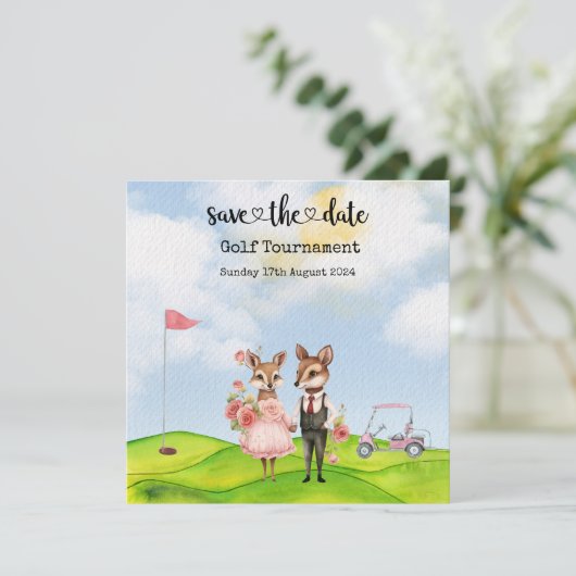 Golf Save the Date Golf Turniergolfer Hochzeit (Stehend Vorderseite)