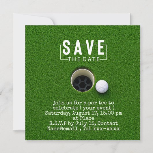 Golf Save the Date Golfball ins Loch (Vorderseite)