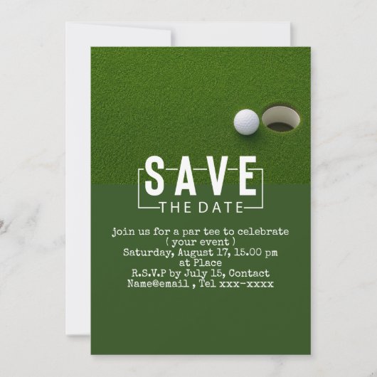 Golf Save the Date Golfball ins Loch Einladung (Vorderseite)