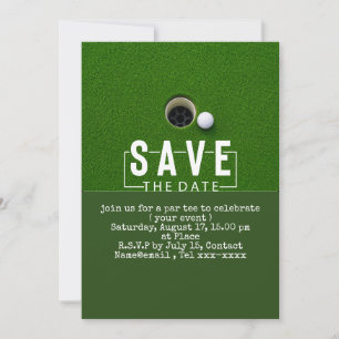 Golf Save the Date Golfball ins Loch Einladung