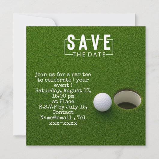 Golf Save the Date Golfball ins Loch versenken (Vorderseite)