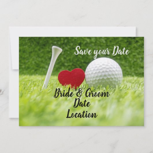 Golf Save the Date Golfball mit Liebe Einladung (Vorderseite)