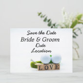 Golf Save the Date Golfball und Tee mit Liebe Einladung (Stehend Vorderseite)