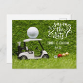 Golf Save the Date Golfwagen und Ball auf Grün Postkarte (Vorne/Hinten)