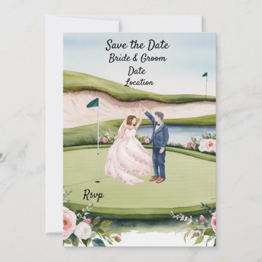 Golf Save the Date Hochzeit Einladung Wasserfarbe (Vorderseite)