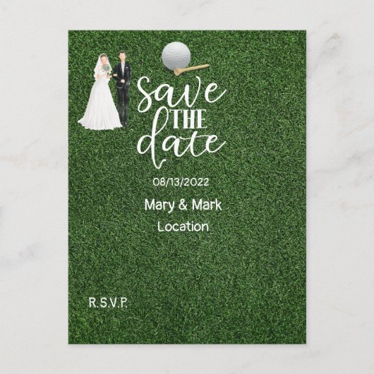 Golf Save the Date Hochzeit Golfer Postkarte (Vorderseite)