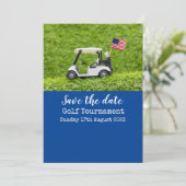 Golf Save the Date mit der Flagge Amerikas Einladung (Stehend Vorderseite)