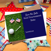 Golf Save the Date mit der Flagge Amerikas und dem