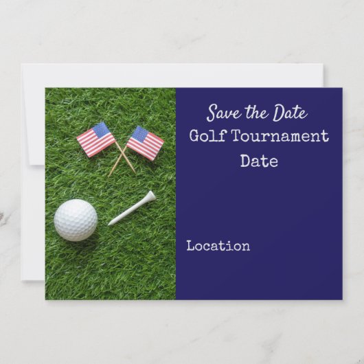 Golf Save the Date mit der Flagge Amerikas und dem Einladung (Vorderseite)