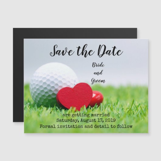 Golf Save the Date mit Golf und Herz Magneteinladung (Vorne/Hinten)