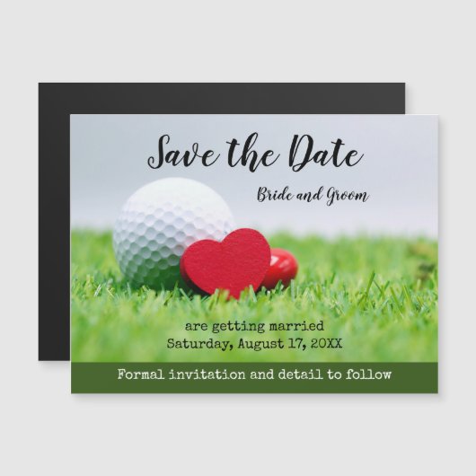 Golf Save the Date mit Golf und Herz Magnetic I Magneteinladung (Vorne/Hinten)