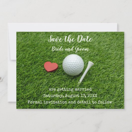 Golf Save the Date mit Golf und Herzeinladung Einladung (Vorderseite)