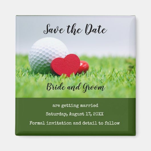 Golf Save the Date mit Golf und Herzeinladung Magnet (Vorne)