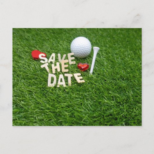 Golf Save the Date mit Golf und Tee auf Grün Einladungspostkarte (Vorderseite)