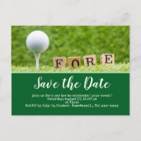 Golf Save the Date mit Golfball auf Abschlag