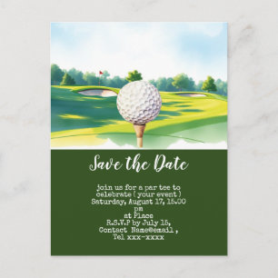 Golf Save the Date mit Golfball auf grünem Rasen Postkarte