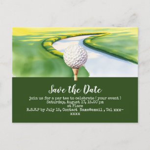 Golf Save the Date mit Golfball auf grünem Rasen Postkarte