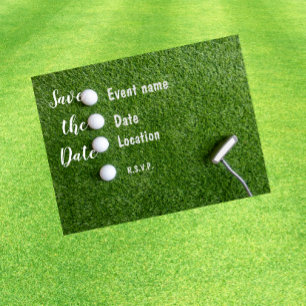 Golf Save the Date mit Golfball auf grünem Rasen Postkarte