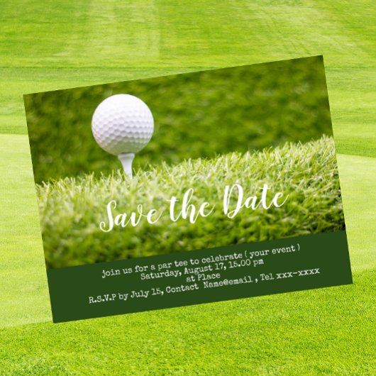 Golf Save the Date mit Golfball auf grünem Rasen Postkarte