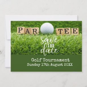 Golf Save the Date mit Golfball auf Grünfläche Einladung
