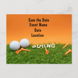 Golf Save the Date mit Golfball auf Orange Postkarte