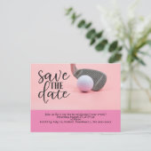 Golf Save the Date mit Golfball für Damen pink Postkarte (Stehend Vorderseite)