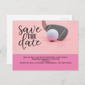 Golf Save the Date mit Golfball für Damen pink Postkarte (Vorne/Hinten)