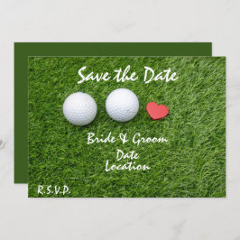 Golf Save the Date mit Golfball in Liebe auf Grün Einladung