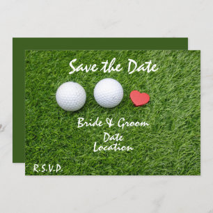 Golf Save the Date mit Golfball in Liebe auf Grün Einladung