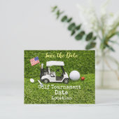 Golf Save the Date mit Golfball und amerikanischer Postkarte (Stehend Vorderseite)