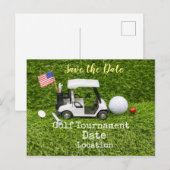 Golf Save the Date mit Golfball und amerikanischer Postkarte (Vorne/Hinten)