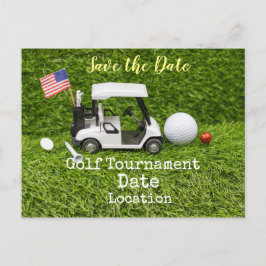 Golf Save the Date mit Golfball und amerikanischer Postkarte