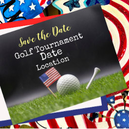 Golf Save the Date mit Golfball und amerikanischer Postkarte