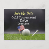 Golf Save the Date mit Golfball und amerikanischer Postkarte (Vorderseite)